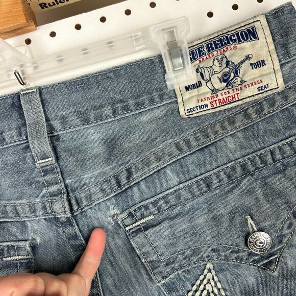 True Religion Straight Baggy Y2K Jeans 38x28 Grunge‎ Worn Streetwear Skater Wide - Picture 7 of 8